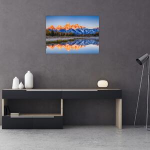 Skleněný obraz zasněžených horských štítů (70x50 cm)