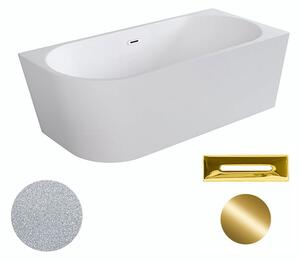 Besco Akrylátová volně stojící rohová vana Zoya Glam S 150x75 (170x80) bílá/stříbrná Rozměry (cm): 170x80, Typ a barva výpustě: Click-Clack s přepadem, zlatá, Orientace: Pravá