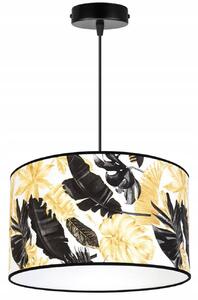 Závěsné svítidlo Gold Flowers, 1x bílé textilní stínítko s květinovým vzorem, (výběr ze 2 barev konstrukce), (fi 35cm)