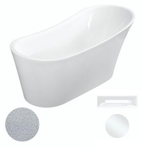 Besco Akrylátová volně stojící vana Calima Glam S 170x74 Barva: Bílá/stříbrná, Rozměry (cm): 170x74, Typ a barva výpustě: Click-Clack s přepadem, bílá