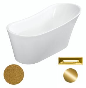Besco Akrylátová volně stojící vana Calima Glam Z 170x74 Barva: Bílá/zlatá, Rozměry (cm): 170x74, Typ a barva výpustě: Click-Clack s přepadem, zlatá