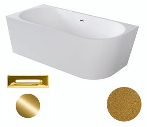 Besco Akrylátová volně stojící rohová vana Zoya Glam Z 150x75 (170x80) bílá/zlatá Rozměry (cm): 170x80, Typ a barva výpustě: Click-Clack s přepadem, zlatá, Orientace: Levá