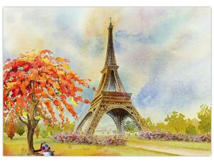 Malovaný obraz Eiffelovy věže (70x50 cm)
