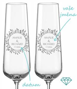 Svatební skleničky na sekt Náš příběh s krystaly 2 ks