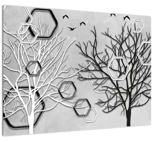 Abstraktní obraz se stromy (70x50 cm)