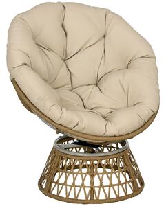 Outsunny Papasan křeslo z vodního hyacintu, otočné s polštářem, 360° nastavitelné podnožce 85 x 70 x 82 cm Khaki | Aosom