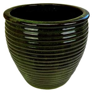 Květináč keramický glazovaný STRIPE 24x22 cm tm.zelený