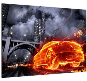 Skleněný obraz plamenného auta (70x50 cm)