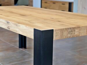 Jídelní stůl Orel velikost stolu (D x Š): 120 x 75 (cm), Typ a sukovitost dřeva: Dub sukovitý/rustikální (0 Kč), Barva kovových nohou: Černá mat - RAL 9005 (0 Kč)