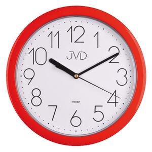 Červené plastové nástěnné netikající hodiny JVD sweep HP612.2 SKLAD