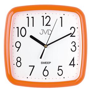 Oranžové hranaté barevné nástěnné tiché netikající hodiny JVD sweep HP615.7