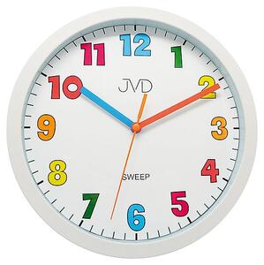 JVD Bílé nástěnné barevné tiché netikající dětské hodiny JVD sweep HA46.3