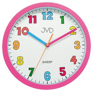 Růžové barevné tiché netikající dětské hodiny JVD sweep HA46.2 (barevné dětské dívčí růžové hodiny)
