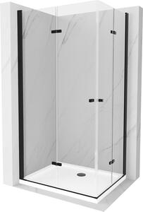 Mexen Lima Duo, sprchový kout s 2-křídlými skládacími dveřmi 90 (dveře) x 80 (dveře) cm, 6mm čiré sklo, černý profil + slim sprchová vanička 5cm bílá s černým sifonem, 856-090-080-70-02