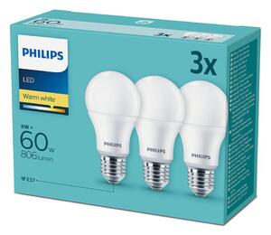 Sada 3x LED Žárovka Philips E27/9W/230V 2700K
