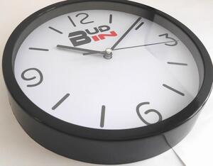 Černé nástěnné netikající hodiny s plynulým chodem BUD-IN C1702.1 (černé tiché plastové hodiny SWEEP)