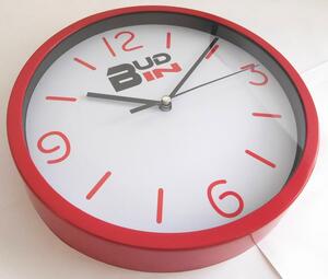 Červené nástěnné netikající hodiny s plynulým chodem BUD-IN C1702.2 (červené tiché plastové hodiny SWEEP)