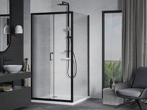 Mexen APIA, sprchový kout s posuvnými dveřmi 100 (dveře) x 100 (stěna) cm, 5mm čiré sklo, černý profil + bílá sprchová vanička, 840-100-100-70-00-4010B