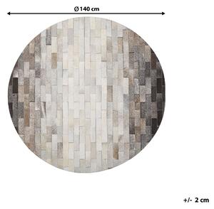 Kulatý kožený patchworkový koberec ⌀ 140 cm hnědý a béžový DUTLAR