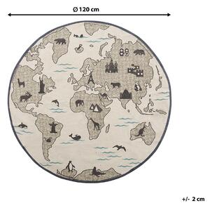 Koberec pro děti, béžový a šedý mapa světa a zvířata ⌀ 120 cm KESDA