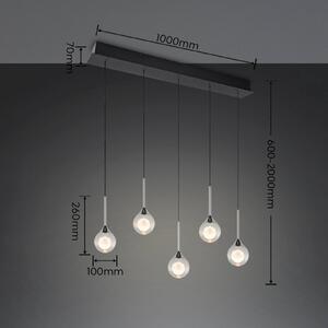Trio Lighting LED závěsné světlo Calista, chrom, délka 100 cm, kov/sklo, 5 žárovek, stmívatelný, Chrom / stříbro, Obývací pokoj / jídelna, kov, Moderní
