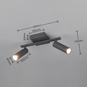 Trio Lighting Stropní bodové světlo Dara, délka 28 cm, antracitová barva, kov, 2křídlý., Černá, Obývací pokoj / jídelna, kov, Moderní