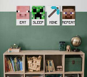 Minecraft obraz - Nejlepší postavičky na plátně - Eat, Sleep, Mine, Repeat (Pro děti Minecraft obrazy)