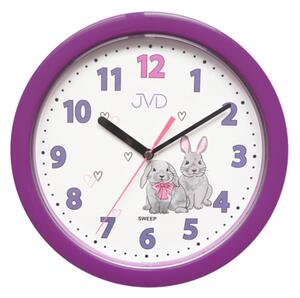Dětské fialkové netikající tiché hodiny JVD HP612.D2 s tichým chodem (s králíčkama)