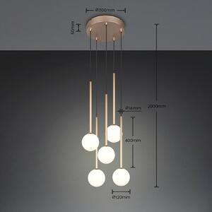 Trio Lighting Závěsné světlo Firano, zlatá, Ø 36 cm, kov, 5ramenná, Mosaz / zlato, Obývací pokoj / jídelna, kov, Moderní