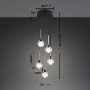 Trio Lighting Závěsné světlo Calista, chromová, Ø 31 cm, kov/sklo, 5 žárovek, stmívatelný, Chrom / stříbro, Obývací pokoj / jídelna, kov, Moderní
