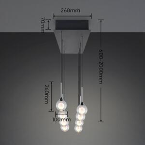 Trio Lighting Závěsné světlo Calista, chrom, délka 90 cm, kov/sklo, 8 žárovek, stmívatelný, Chrom / stříbro, Obývací pokoj / jídelna, kov, Moderní