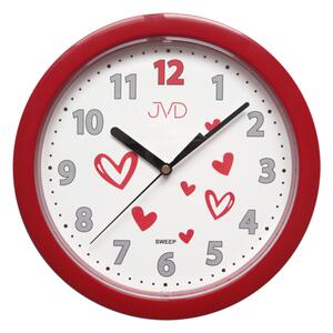 Dětské červené netikající tiché hodiny JVD HP612.D3 s tichým chodem (se srdíčkama)