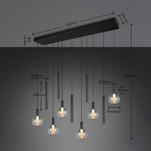 Trio Lighting LED závěsné světlo Melaro, délka 120 cm, černá, kov/sklo, 11 žárovek, stmívatelný, Černá, Obývací pokoj / jídelna, kov
