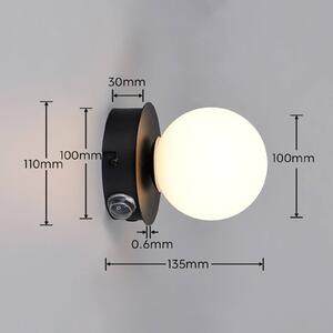 Trio Lighting Nástěnné světlo Alfio, Ø 11 cm, matná černá, kov/sklo, IP44, Černá, Koupelna, kov, Moderní