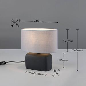 Trio Lighting Stolní lampa Livare, výška 24 cm, šedá/černá, beton/látka, Černá, Obývací pokoj / jídelna, Beton