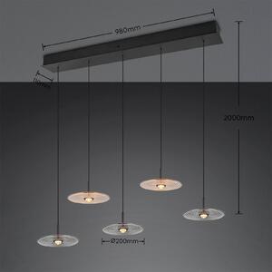 Trio Lighting LED závěsné světlo Sirena černá/jantarová/kouřová, 104 cm, sklo, 5ramenné, stmívatelný, Černá, Obývací pokoj / jídelna, kov