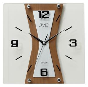 Nástěnné moderní skleněné dřevěné netikající tiché hodiny JVD NS17010/41 (netikající s tzv. tichým chodem hodin)