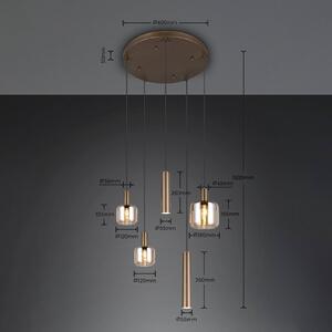 Trio Lighting Závěsné světlo Mataro, béžová, Ø 55 cm, 5ramenná, sklo/kov, stmívatelný, Krémová / jantar, Obývací pokoj / jídelna, Sklo, Moderní