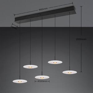 Trio Lighting LED závěsné světlo Sirena, bílá, délka 104 cm, sklo, 5 žárovek, stmívatelný, Bílá / opál, Obývací pokoj / jídelna, kov