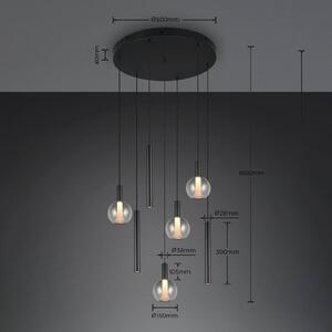 Trio Lighting LED závěsné světlo Melaro, Ø 59 cm, černá, kov/sklo, 7 žárovek, stmívatelný, Černá, Obývací pokoj / jídelna, kov