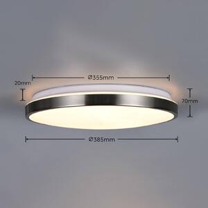 Trio Lighting LED stropní svítidlo Fena, matný nikl, Ø 38 cm, kov, IP44, stmívatelný, Hliník / šedá / zinek, Koupelna, kov, Moderní