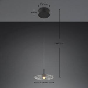 Trio Lighting LED závěsné světlo Sirena, černá/kouřově šedá, Ø 20 cm, sklo,, stmívatelný, Černá, Obývací pokoj / jídelna, kov