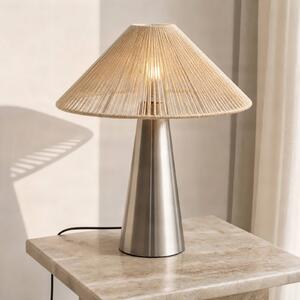 Lucande Stolní lampa Stephane, niklová, výška 50 cm, konopné lano, Krémová / jantar, Obývací pokoj / jídelna, Textil / tkanina / hedvábí, Moderní