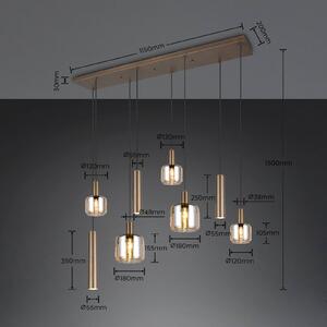 Trio Lighting Závěsné světlo Mataro, platinová barva, 118 cm, 8ramenné, sklo/kov, stmívatelný, Hliník / šedá / zinek, Obývací pokoj / jídelna, Sklo, Moderní