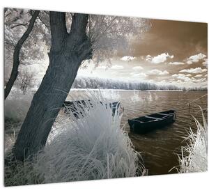 Obraz loďky na jezeře (70x50 cm)