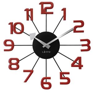 Designové paprskovité černo-červené moderní hodiny LAVVU DESIGN Numerals LCT1043 (lesklé kovové hodiny)