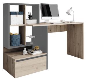 PC stůl s regálem NEREO Tempo Kondela Dub artisan / šedá