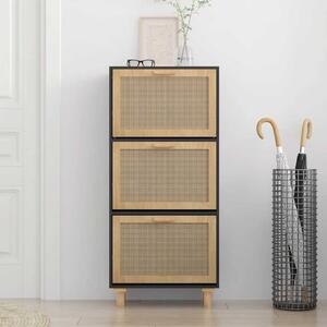 Botník černý 52 x 25 x 115 cm kompozitní dřevo a přírodní ratan