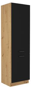 KONDELA Skříňka na vestavěnou lednici, černý mat / dub artisan, Monro 60 LO-210 2F