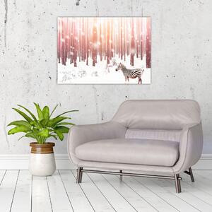 Obraz - Zebra v zasněženém lese (70x50 cm)